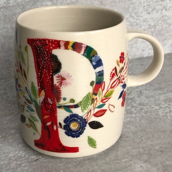 Anthropologie Mug Stella Halfmann Monogram P Petal Palette Floral - Picture 6 of 6